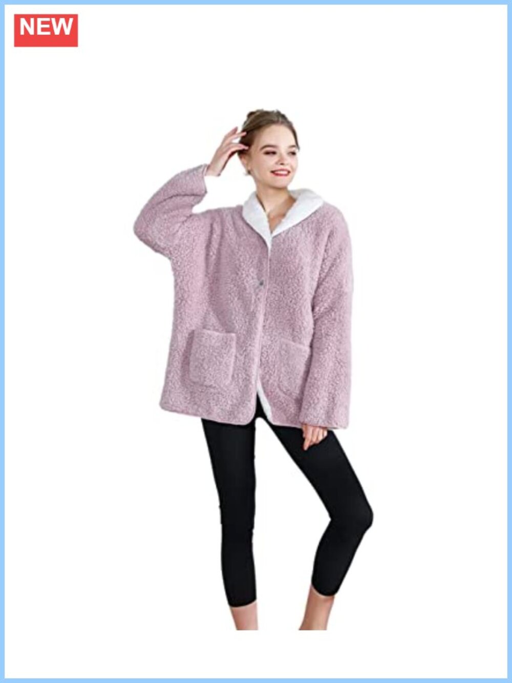 Plush Sherpa Reversible Button Front Bed Jacket Cozy Lounge Cardigan